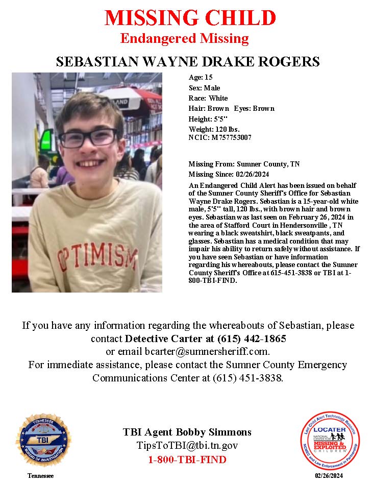 Raising awareness for missing teen Sebastian Rogers from Hendersonville, TN